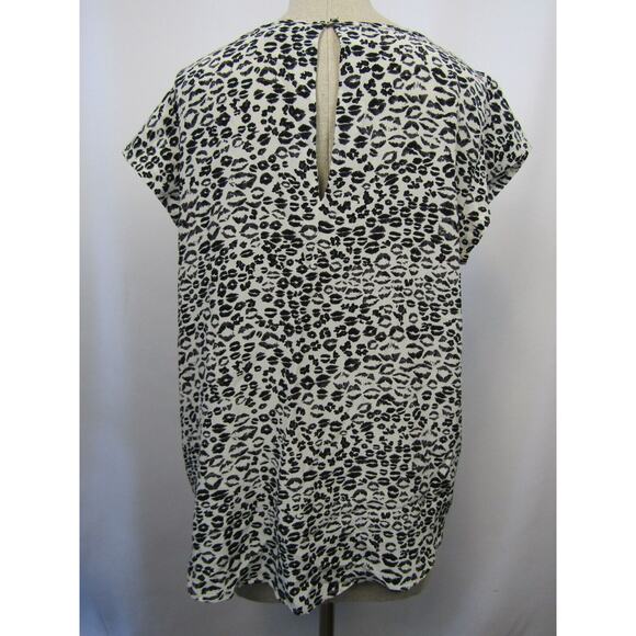 Joie Women's Silk Leopard Print Square Neck Short Sleeve Top White Black Size Lj - Picture 3 of 11